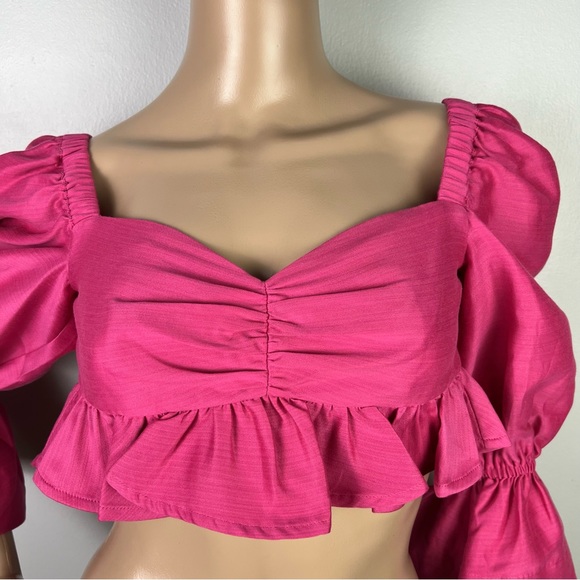 NEW ALEMAIS PINK RUFFLED CROP TOP - Picture 3 of 9